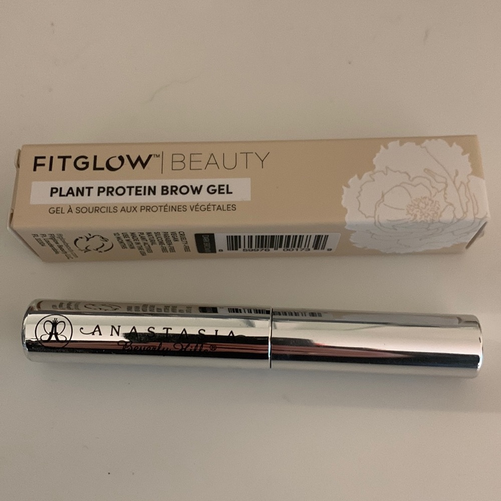 Fitglow Beauty Plant Protein Brow gel in dark brown + clear Anastasia brow gel